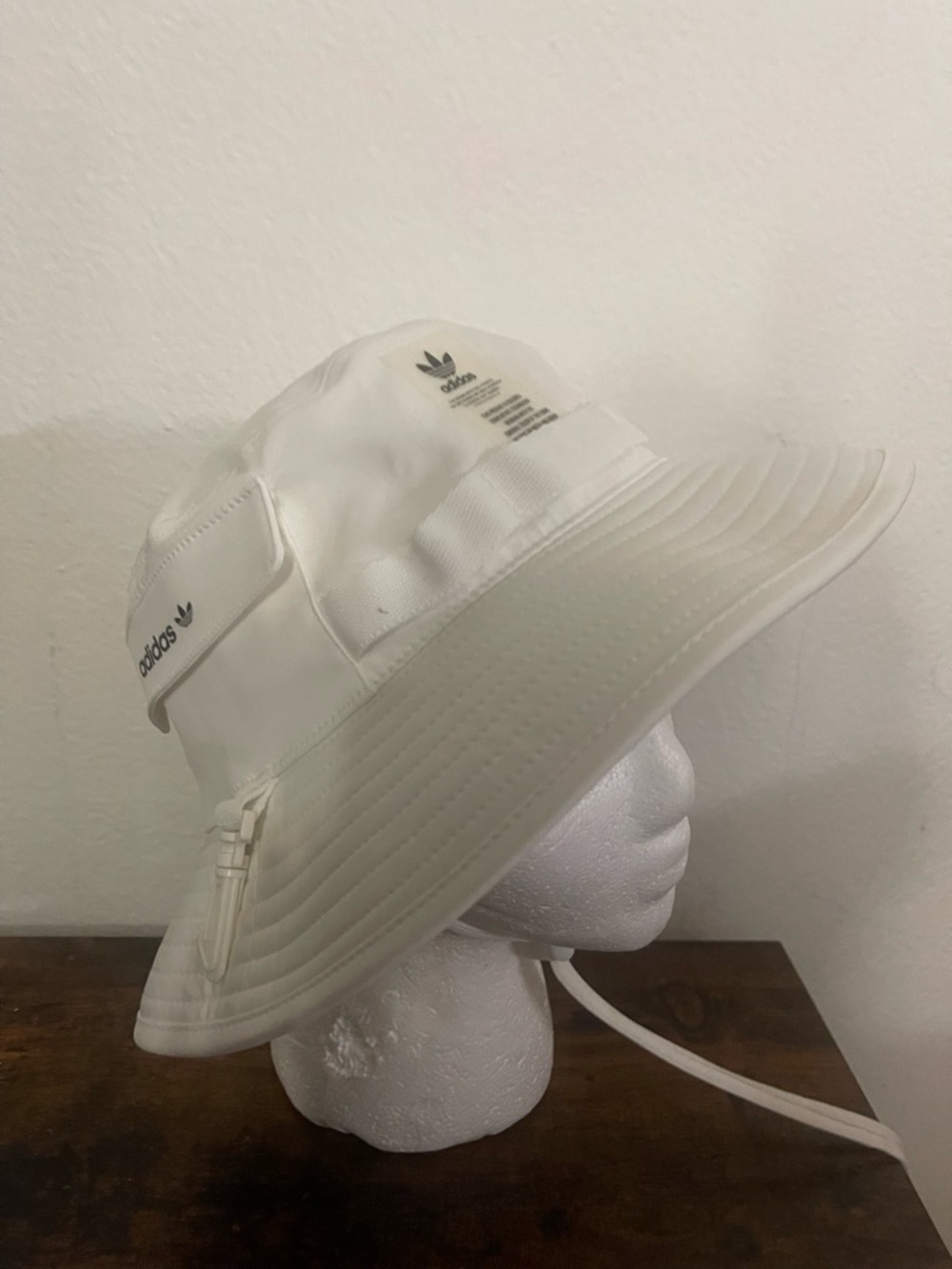 adidas White Sun Bucket Hat with Chin Strap